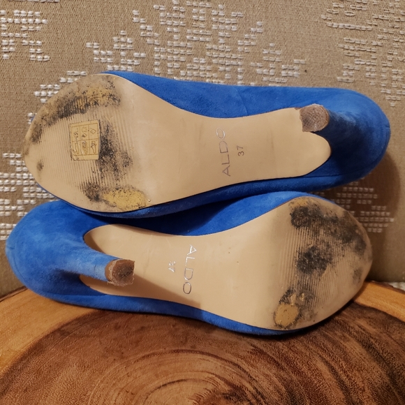 ALDO | 80's PEEP TOE SUEDE HEELED PUMPS BLUE, 7 - Picture 8 of 8